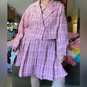 Pink plaid girly skirt blazer set
